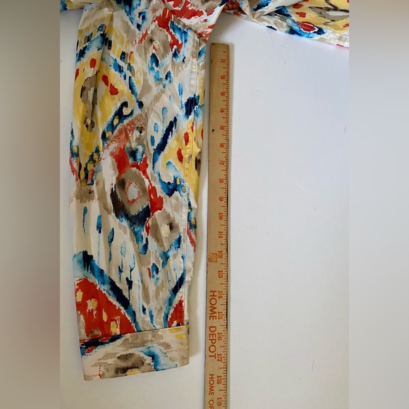 Chicos Womens Artsy cotton spandex multicolor jacket sz 2 ( M) Metal Button Up - Picture 9 of 15